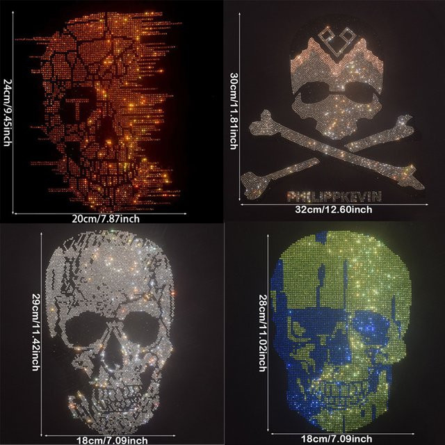 Y2K Totenkopf Strass Hotfix-Transfer Set in Multicolour für Oberteile, Taschen und Dekoration - Bild 1