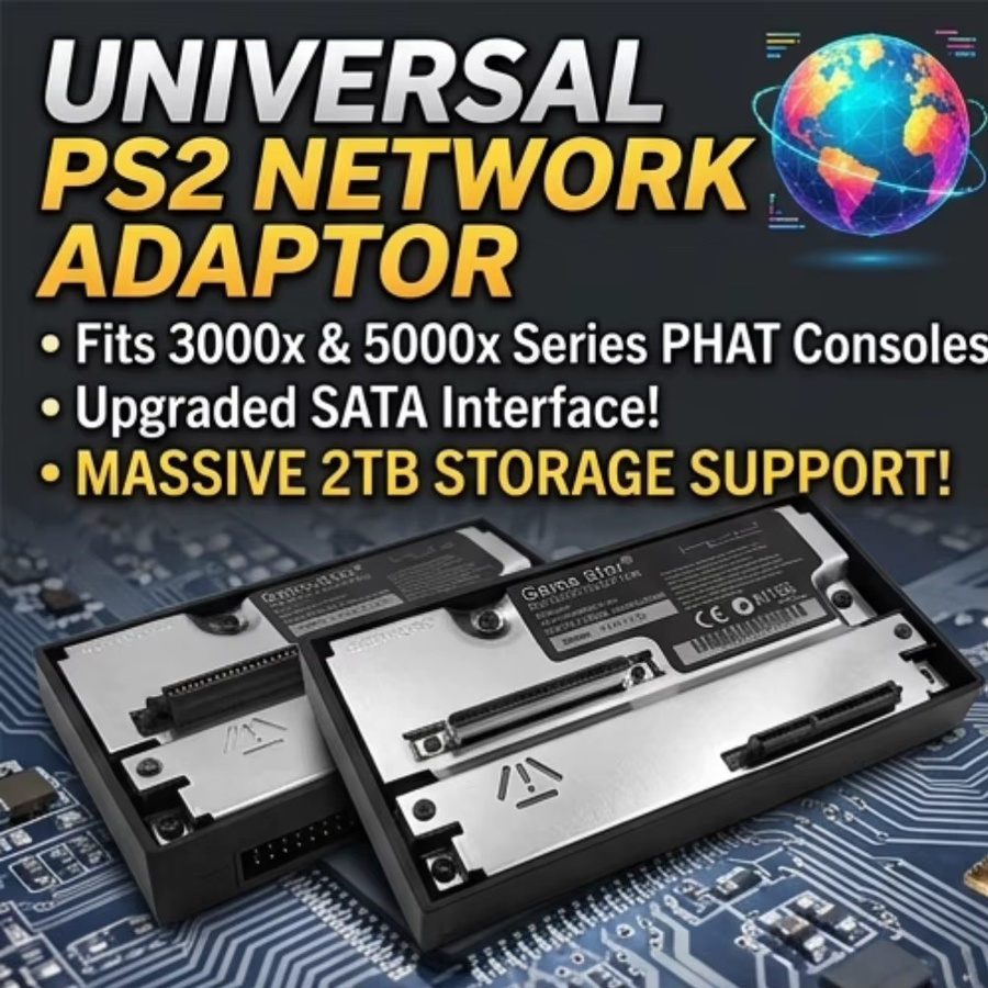 APWIKOGER SATA-Schnittstellen-Netzwerkadapter für PS2 Fat Konsole 30000 50000 in Schwarz, unterstützt bis zu 2TB 2,5/3,5 Zoll SATA HDD und SSD für schnelles Laden von Spielen - Bild 2