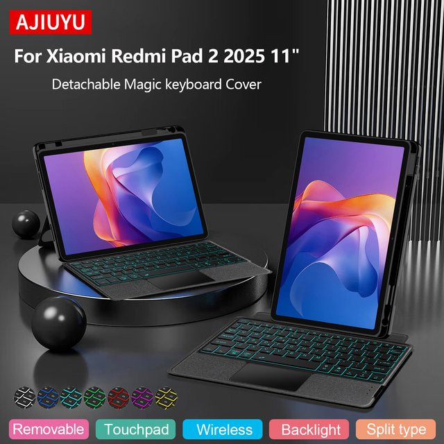 Beleuchtete Tastaturhülle mit Trackpad für Xiaomi Redmi Pad 2 11 Zoll in Schwarz - Bild 1