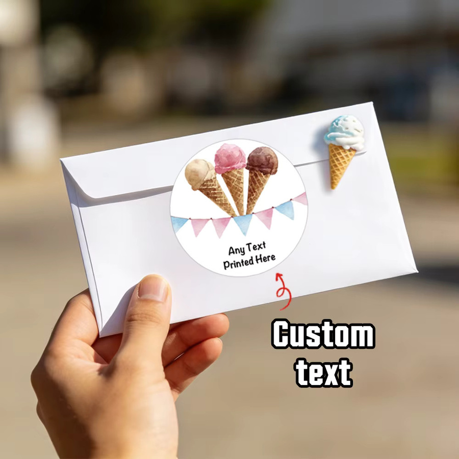 Personalisierte Eiscreme-Aufkleber von WEIGAO mit Text, runde Etiketten aus Papier für Partydekorationen wie Sommerhochzeiten oder Junggesellinnenabschiede - Bild 5