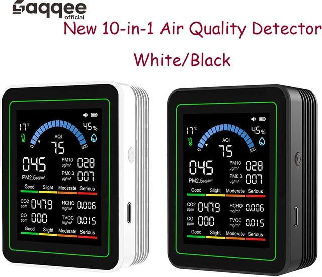Gaqqee 10-in-1 Luftqualitätsdetektor in Weiß mit CO2-Monitor für PM0,3 PM1,0 PM2,5 PM10 Formaldehyd Temperatur Luftfeuchtigkeit und TVOC - Bild 1