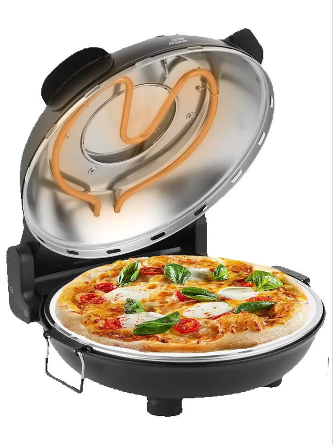 YIBAKE 12-Zoll Elektro-Pizzaofen mit 1200 Watt und Keramik-Steinkocher in Rot und Schwarz - Bild 8