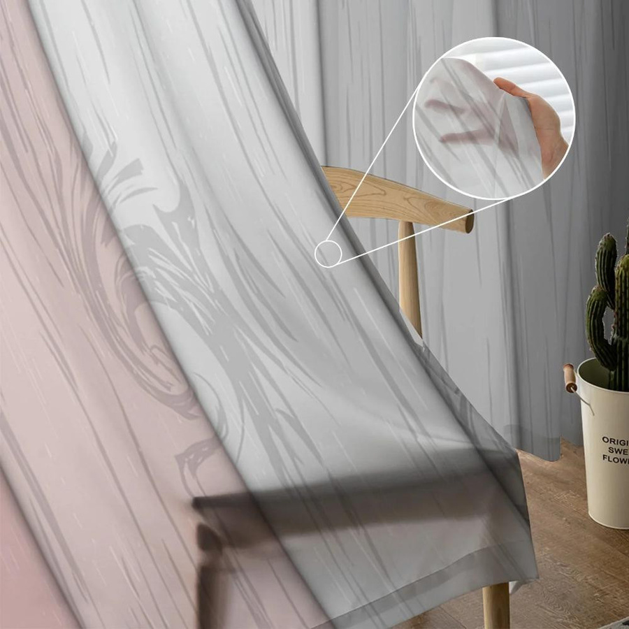 Yiran Furniture Transparente Voile-Vorhänge im Vintage-Design, Rosa und Grau, B: 135 cm, H: 115 cm - Bild 2