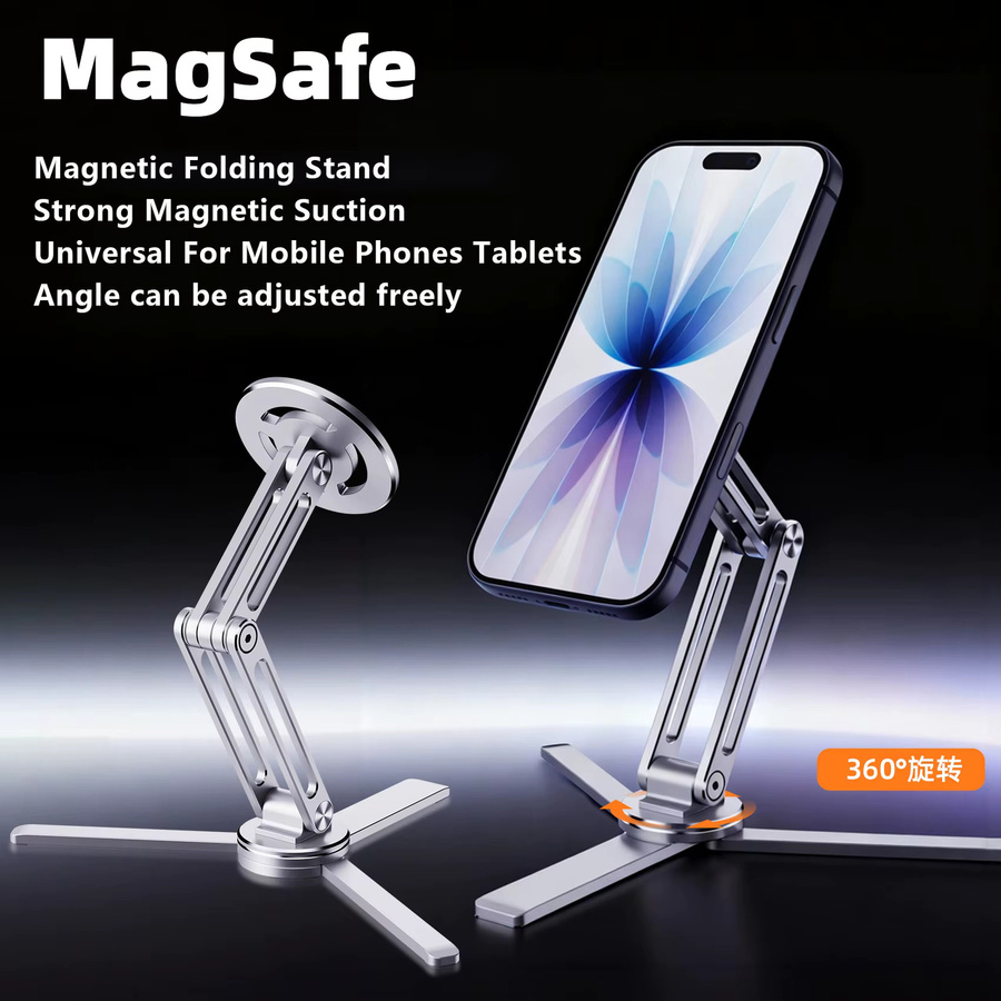 Prichiamo Magnetischer Handyhalter mit 360 Grad Rotation, Faltbares Stativ für MagSafe iPhone und Xiaomi, Schwarz oder Silber - Bild 3