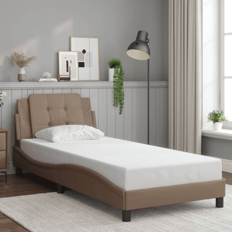 Vidaxl Polsterbett Zadar in Braun aus Kunstleder und Metall, B/T/H: 90 x 190 cm - Bild 1