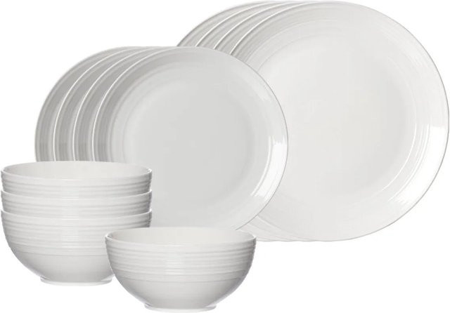 Ritzenhoff & Breker Levi Basic-Set 12-teilig aus Porzellan in Weiß mit Streifenmuster - Bild 1