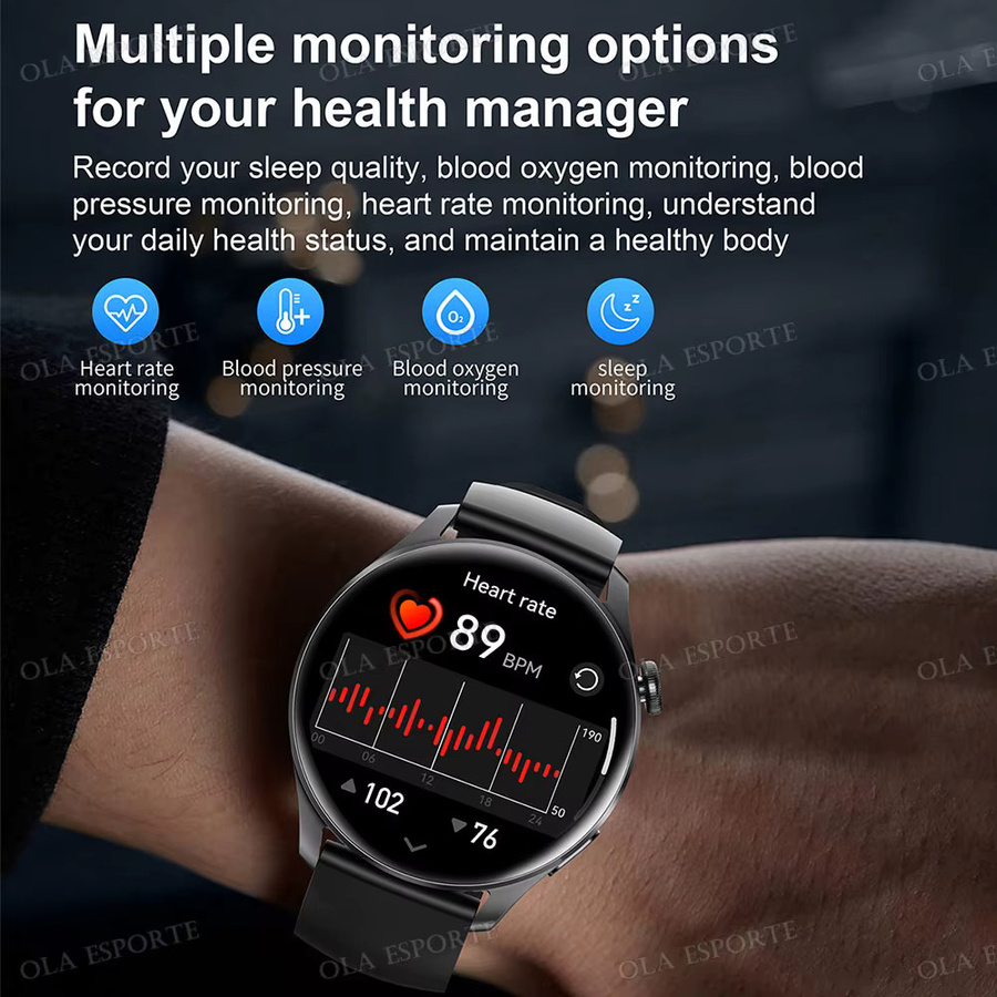 Ola Esporte Smartwatch in Schwarz mit Bluetooth-Anruffunktion, Gesundheitsüberwachung und Wasserfestigkeit für Herren und Damen - Bild 6