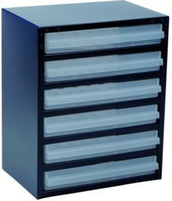 Raaco Kleinteilemagazin aus galvanisiertem Stahl mit 6 Schubladen, Blau/Transparent, B: 35,0 cm, T: 25,5 cm, H: 43,5 cm - Bild 1