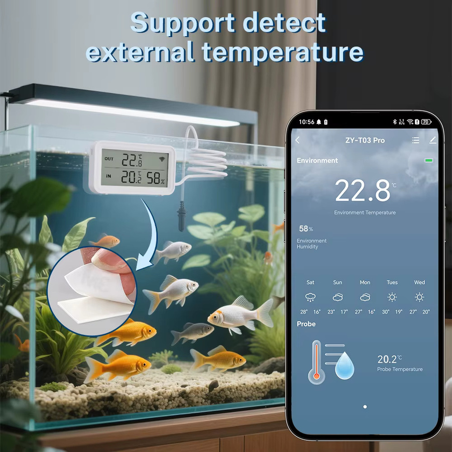 MinisterWorks Tuya WiFi Temperatur und Feuchtigkeit Sensor mit externer Sonde in Weiß, SmartLife und Alexa kompatibel - Bild 3