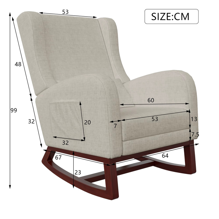 Anajqaqia Schaukelstuhl Relaxsessel mit Fußstütze aus Samtstoff in Beige - Bild 3