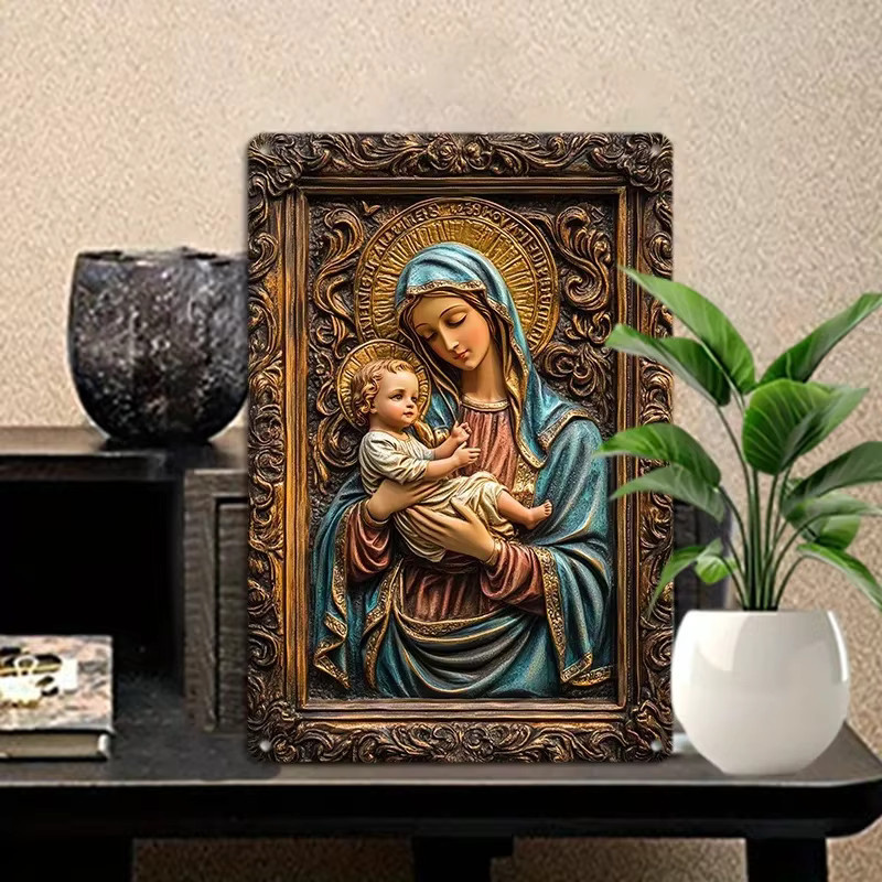 Vintage Mary & Jesus Aluminium-Blechschild von HELLOYOUNG zur Wanddekoration, B/H: 20 x 20 cm - Bild 2