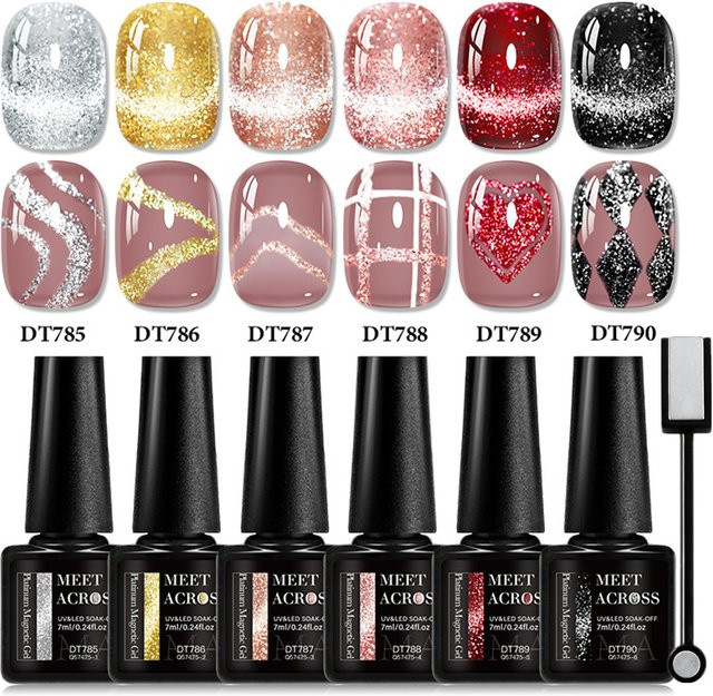 MEET ACROSS Magnetisches Gel Nagellack Set, Rosa Rot, 7 Stück - Bild 1