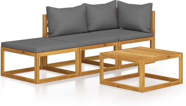 vidaXL 4-tlg. Garten-Lounge-Set aus massivem Akazienholz mit dunkelgrauen Auflagen in L-Form - Bild 1