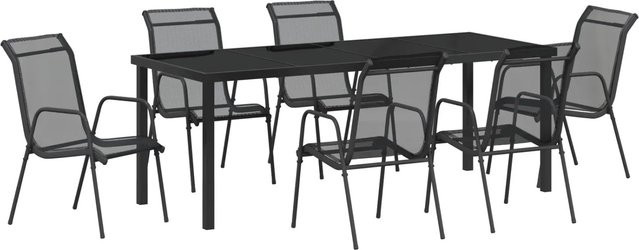 vidaXL Garten Essgruppe 7-teilig aus Stahl und Textilene in Schwarz mit Glas - Bild 1