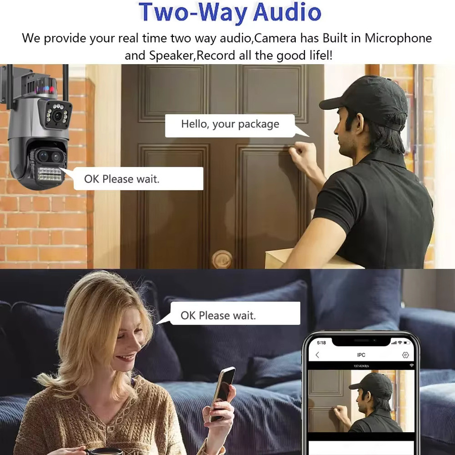 MvpSecam Outdoor WiFi Sicherheit Kamera mit 12MP 6K Auflösung, ICSee Smart Drei-Objektiv-System, 8X Zoom, PTZ und Auto-Tracking zur Videoüberwachung - Bild 2