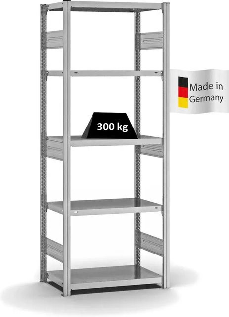 PROREGAL Fachbodenregal Stecksystem T-Profil Heavy-Duty Grundregal, Farbe: Silber, H x B x T: 200 x 75 x 40 cm, 5 Ebenen, Fachlast 315 kg, verzinkt - Bild 1