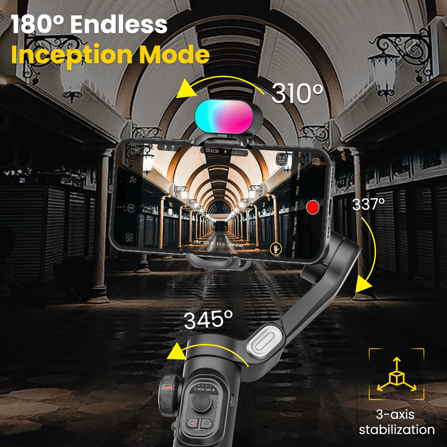 AOCHUAN Smart XE Combo1 3-Achsen-Handheld-Gimbal-Stabilisator mit Verlängerungsstange für iPhone und Android Smartphones, Schwarz - Bild 5