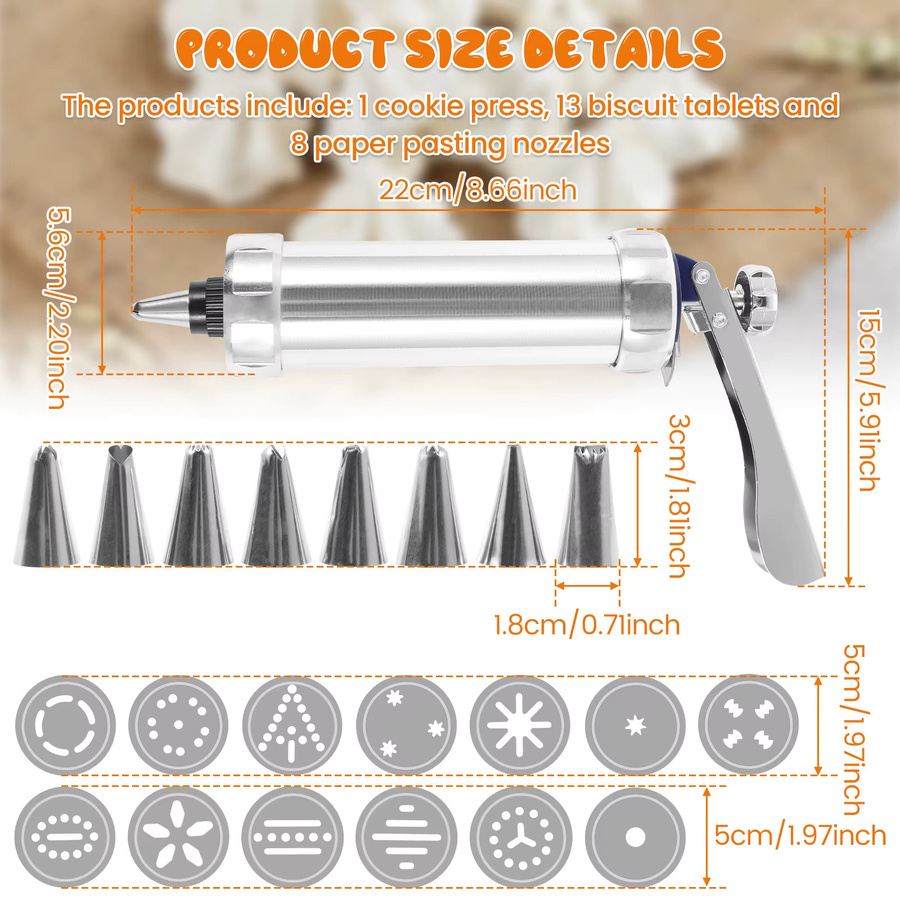 Willstar Cookie Presse Set aus Edelstahl in Silber, 22/23-teiliges DIY Cookie Maker Kit mit manueller Cookie Gun für Backarbeiten - Bild 2