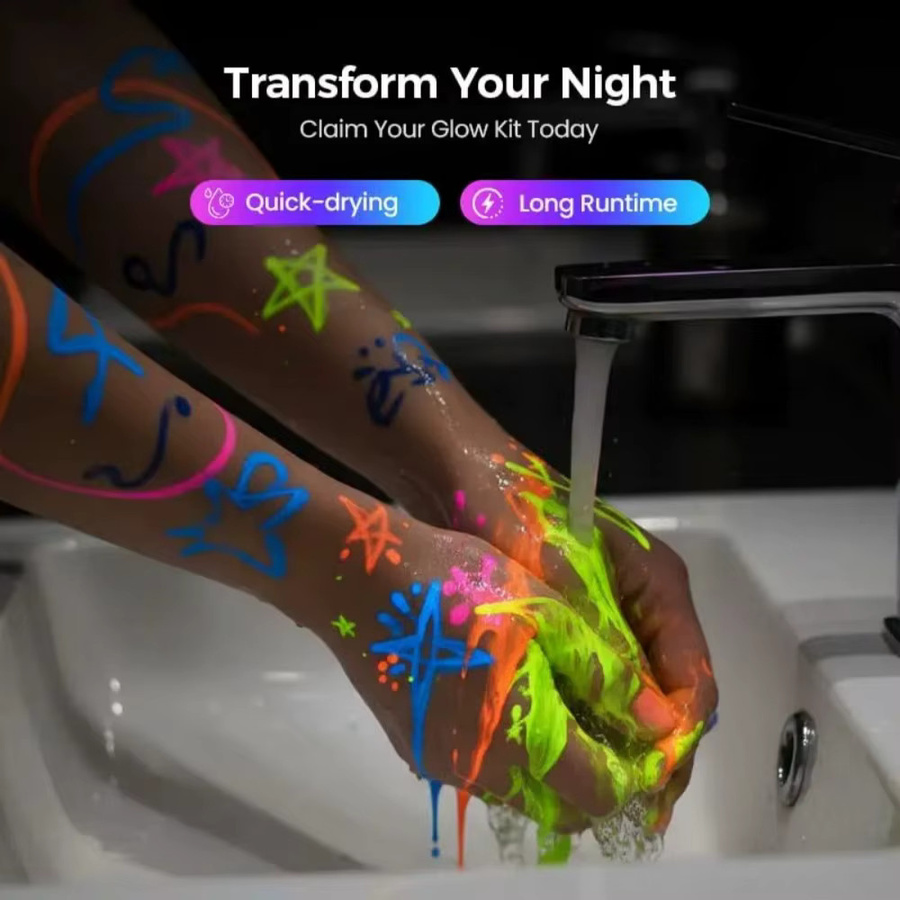 UV-Doppelspitzen-Leuchtmarker in Multicolour für Schwarzlicht-reaktive Körperkunst und DIY-Handwerk, abwaschbare fluoreszierende Textmarker - Bild 3