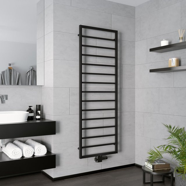 Ximax Badheizkörper Pure Slim Schwarz Matt mit Mittenanschluss, Höhe: 112 cm, Breite: 60 cm - Bild 1