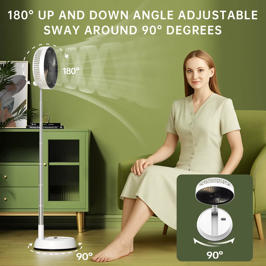 TENGKESi Tragbarer oszillierender Standventilator mit Fernbedienung, wiederaufladbarer und faltbarer Schreibtischventilator in Weiß - Bild 4