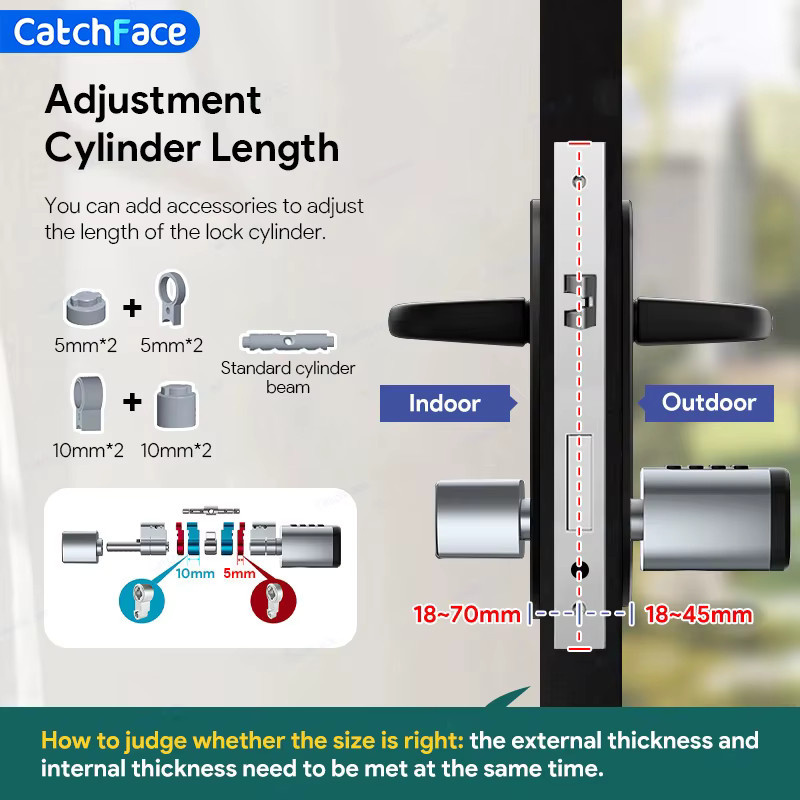 Catchface V1 Pro+ Intelligentes Türschloss mit Fingerabdruck, Passwort, RFID und App-Steuerung via Tuya oder TTLock in Silber - Bild 3