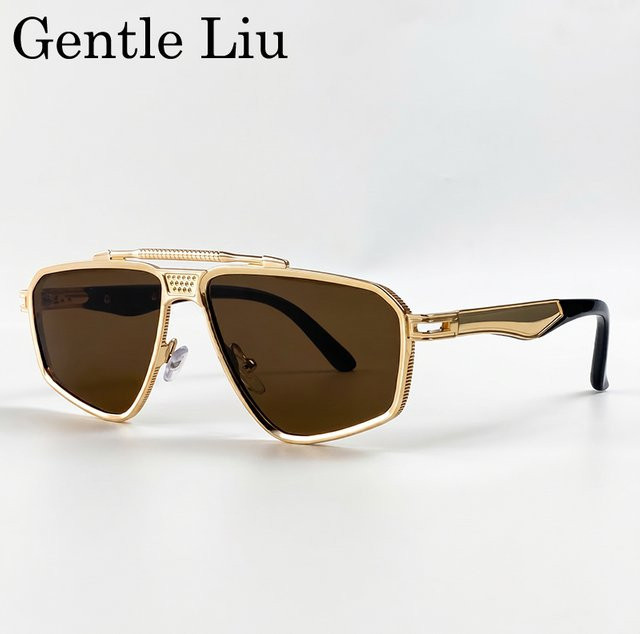 GENTLE LIU Sonnenbrille Square, Metall, Vollrand, Gold, Herren - Bild 1