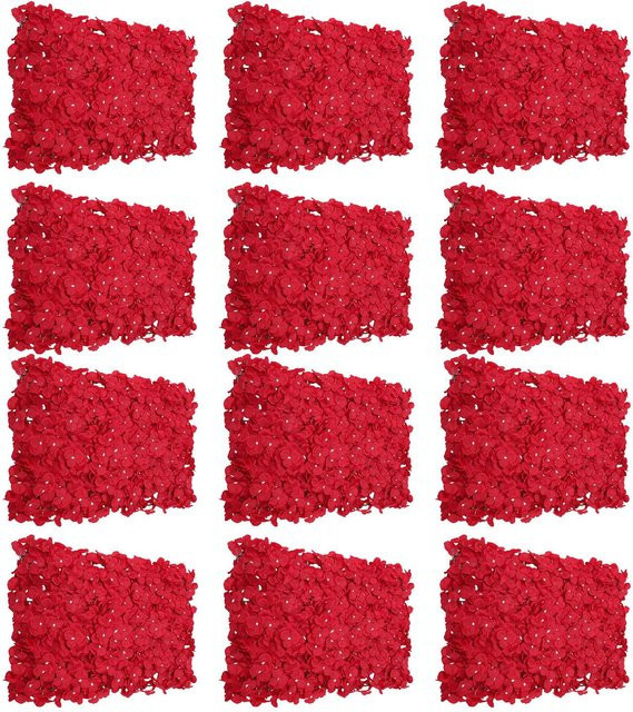12 Stück Fishine Blumenwandpaneel mit roten künstlichen Hortensien als 3D Dekoration für Hochzeiten und Feiern - Bild 1