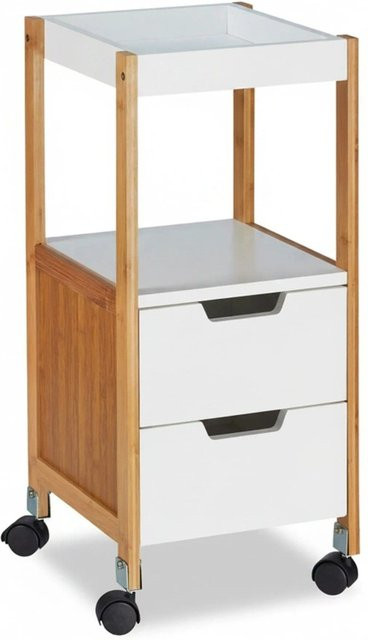 Relaxdays Rollwagen aus Bambus und MDF in Weiß und Natur mit Schubladen, B/T/H: 69 x 30 x 30 cm - Bild 1