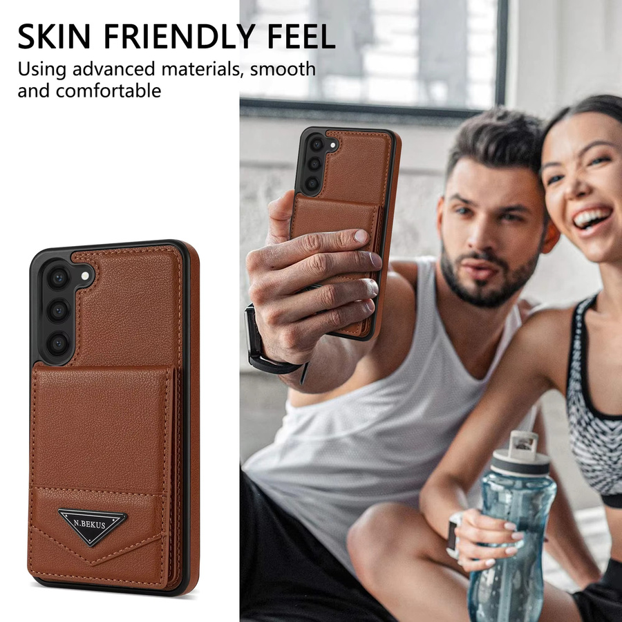 Vertikale Leder-Wallet-Tasche Solt für Samsung Galaxy S25 S24 Ultra S23 FE S22 S21 S20 Plus A54 A53 A14 A13 in Gold und Braun mit Kartenfach und Standfunktion - Bild 5