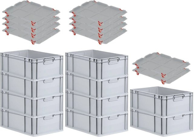 PROREGAL SparSet 10x Eurobox NextGen Grip mit Auflagedeckel und 4 roten Schiebeschnappverschlüssen, Grau, H x B x T: 22 x 40 x 60 cm - Bild 1