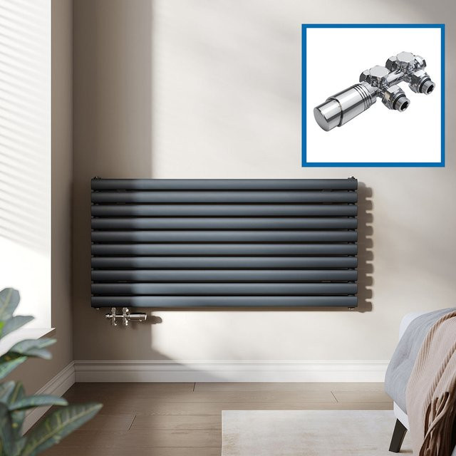SONNI Design Röhrenheizkörper Horizontal Paneelheizkörper Doppellagig mit Seitenanschluss, Farbe: Anthrazit, H x B x T: 59,3 x 120,0 x 7,9 cm - Bild 1