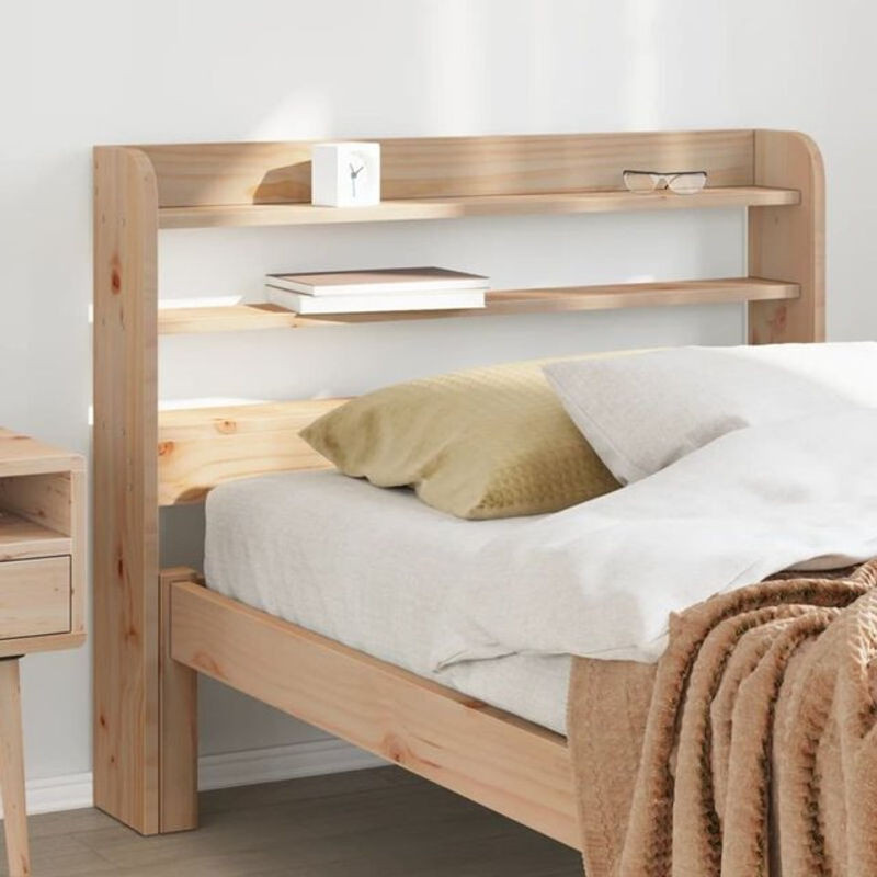 vidaxl Kopfteil mit Ablagen aus Massivholz Kiefer in Natur Braun im skandinavischen Design, Breite: 100 cm - Bild 1