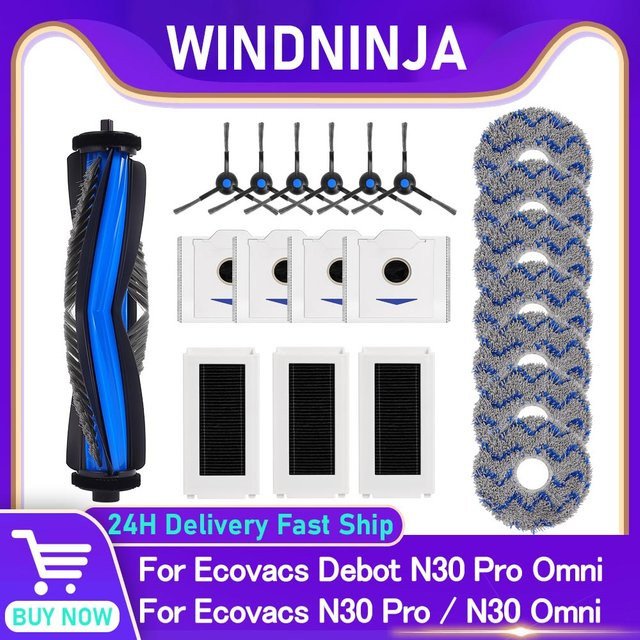 Ecovacs Deebot N30 Pro Omni N30 Omni Zubehör Set mit HEPA-Filter, Mopp Pad, Hauptseitenbürste und Staubbeutel - Bild 1