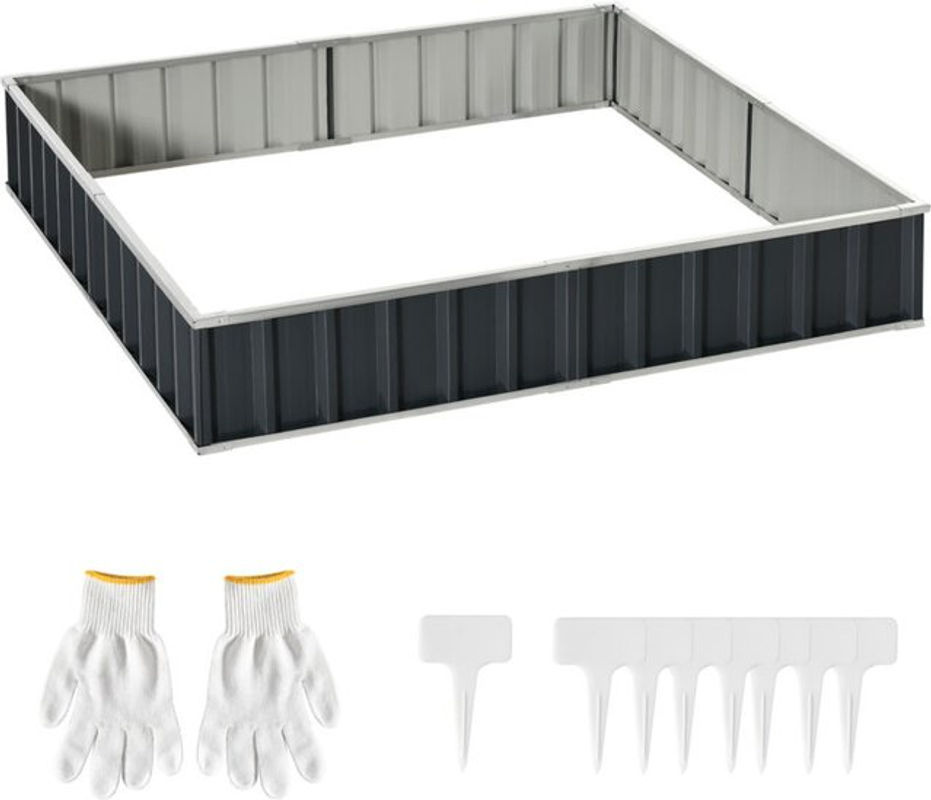 Outsunny DIY Stahl Hochbeet Gartenbeet in T-Form mit Pflanzenschildern und Handschuhen, Dunkelgrau - Bild 3