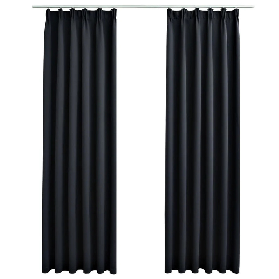 vidaXL Verdunkelungsvorhänge mit Haken, 2er-Set, Schwarz, B: 140 cm, H: 175 cm - Bild 2
