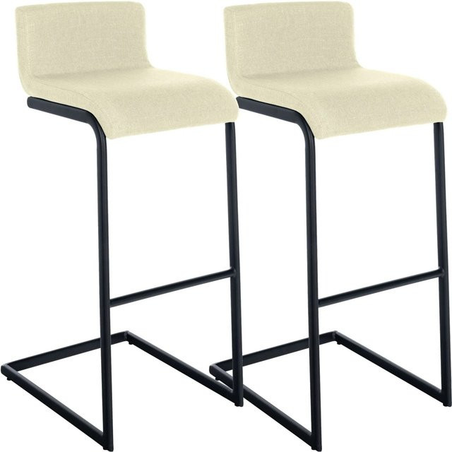 CLP Barhocker 2er Set Newport mit Lehne, moderne Küchenbarstühle aus Stoff in Beige mit schwarzem Metallgestell - Bild 1