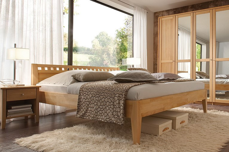 m&h Massivholz-Bett Diana II aus Kernbuche, massiv geölt, Braun - Bild 1