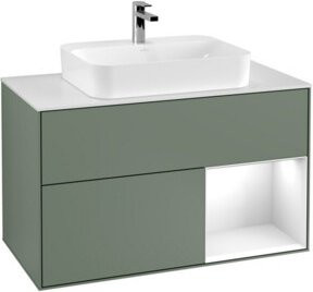 V&B Waschtischunterschrank Finion 100 mit Wandbeleuchtung in Weiß lackiert, B/T/H: 100 x 50,1 x 50,1 cm - Bild 1
