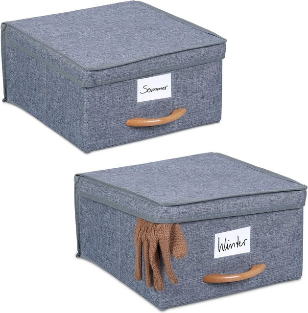 Relaxdays Aufbewahrungsbox 2er Set aus Polyester in Grau mit Deckel und faltbare Funktion, B/T/H: 16 x 30 x 32,5 cm - Bild 1