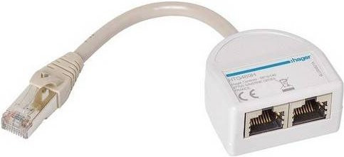 Hager Netzwerk Adapter Ethernet LAN in Weiß mit 1x RJ45-Stecker und 2x RJ45-Buchse, Länge: 0,09 m - Bild 1