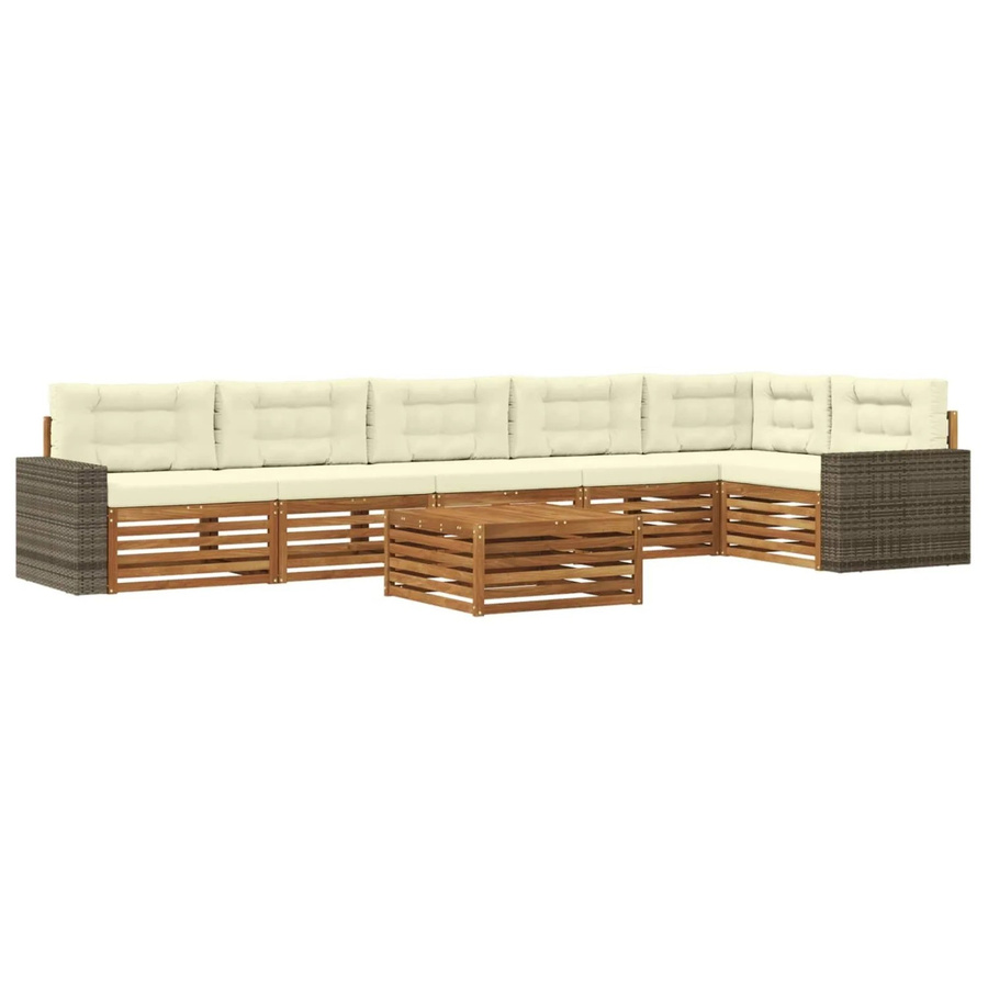 vidaXL Outdoor-Sofagarnitur aus Akazienholz in L-Form, 7-teiliges Set in Natur und Beige mit Polsterkissen, B/T/H: 79 x 79 x 37 cm - Bild 2
