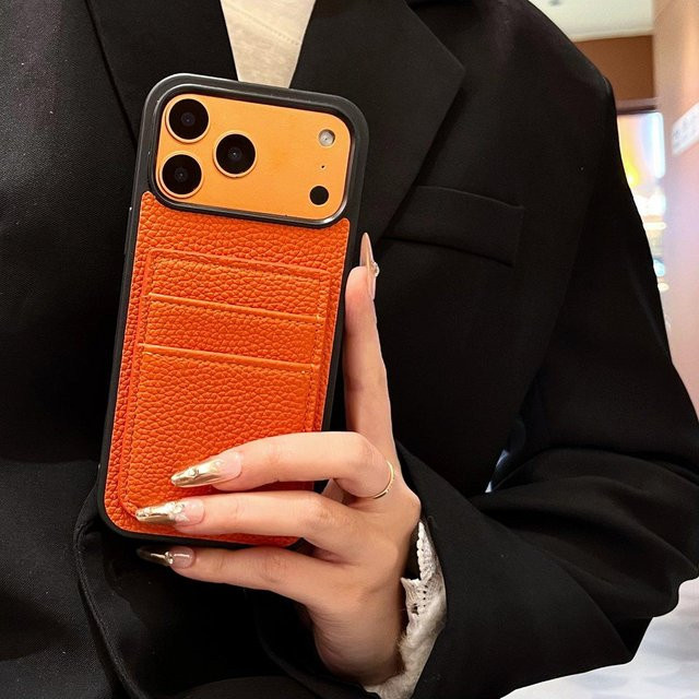 Stoßfeste iPhone Hülle aus Litschi-Leder mit Doppelkartenhalter und Geldbörse in Rot - Bild 1