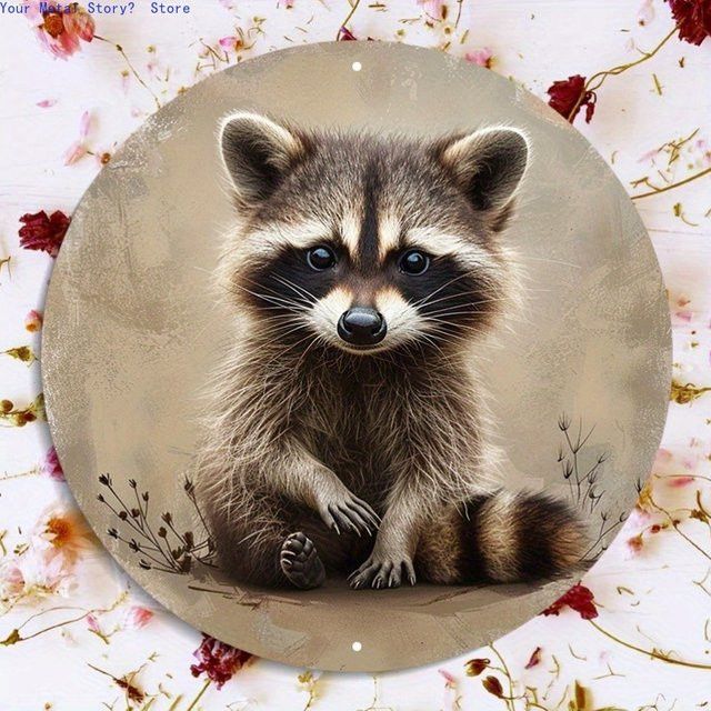 Rundes 2D-Wandschild mit Waschbär-Design von Potdemiel, Durchmesser: 30,5 cm - Bild 1