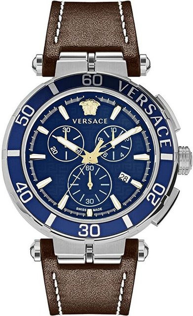 Versace Chronograph, Quarz, Edelstahl, 45 mm, Blau, Herren - Bild 1