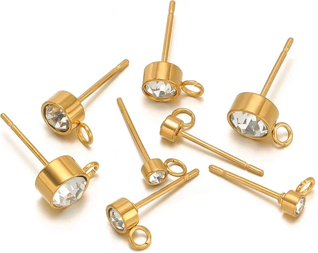 Luksteel Ohrstecker Edelstahl, Gold Farbe, Zirkon, 3/4/5/6 mm - Bild 1