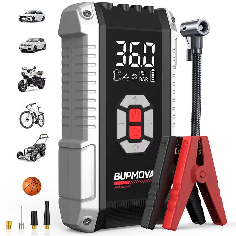 BSMOOM Auto-Starthilfe mit 150PSI Luftpumpe und 26800mAh Hochleistungsakku, Tragbarer Reifenfüller für Benzin und 10L Diesel mit LED-Beleuchtung und USB Typ-C Schnellladung - Bild 7