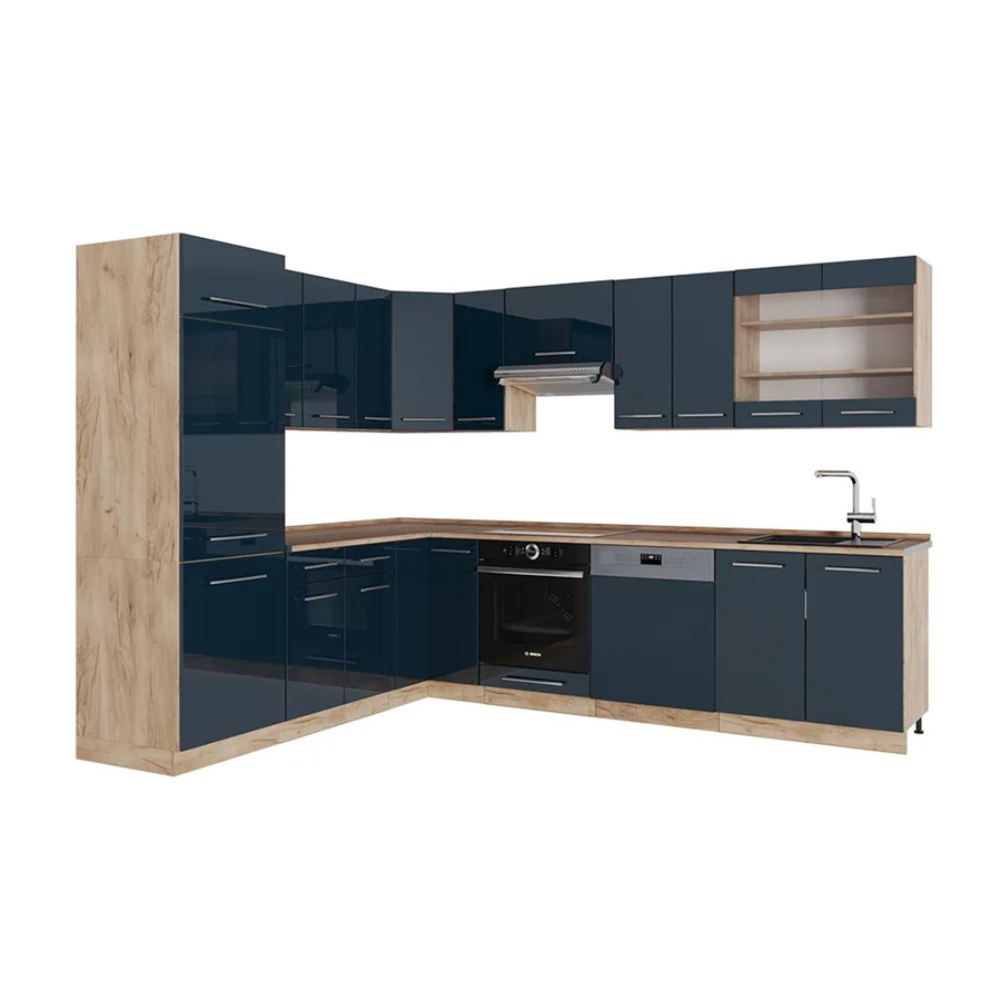 Vicco Eckküche Fame-Line Eiche Dunkelblau Hochglanz B/T/H: 287 x 227 x 60 cm - Bild 3