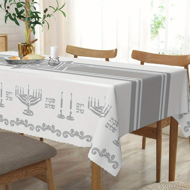 Wasserdichte rechteckige Tischdecke mit Menora-Motiv von JINGYUE Pet in Grau, B/T: 140 x 90 cm - Bild 1