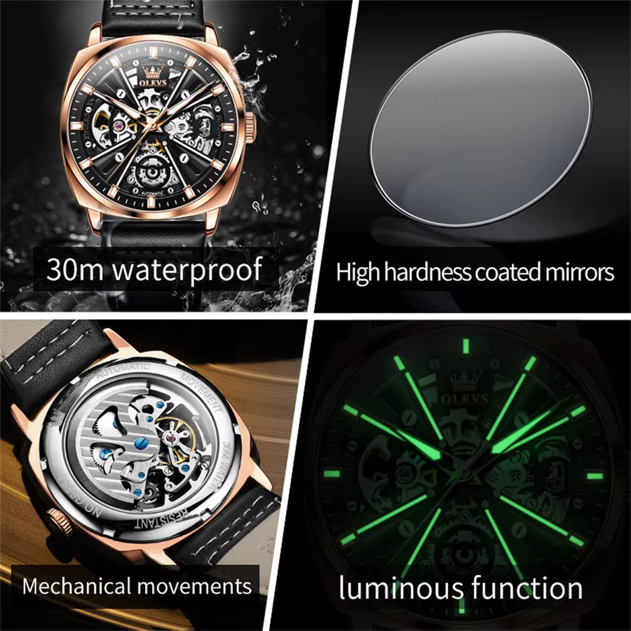 OLEVS Automatikuhr, Lederarmband, Schwarz, Herren - Bild 5